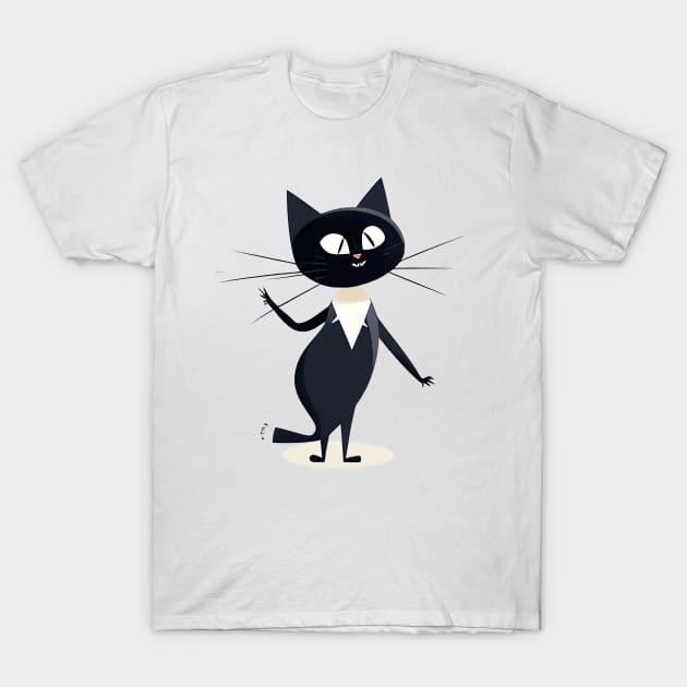 Funny Dancing Black Cat T-Shirt by Nenok